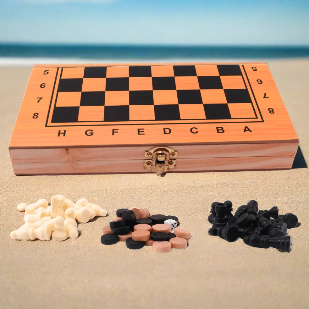 2 in 1 Game-Adult Wooden Folding Chess Set Box With Coin-Medium-1 Box