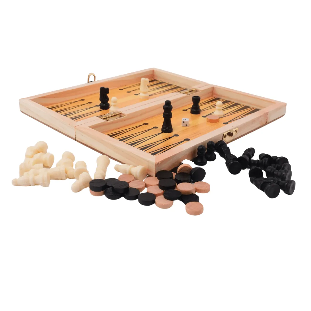 2 in 1 Game-Adult Wooden Folding Chess Set Box With Coin-Medium-1 Box