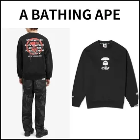 A BATHING APE  |Crew Neck Unisex Street Style Long Sleeves Cotton Oversized