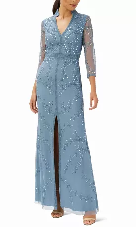 Adrianna Papell - Adorned Collar Evening Gown AP1E209946 P  - 1 pc Vintage Blue In Size 8P Available