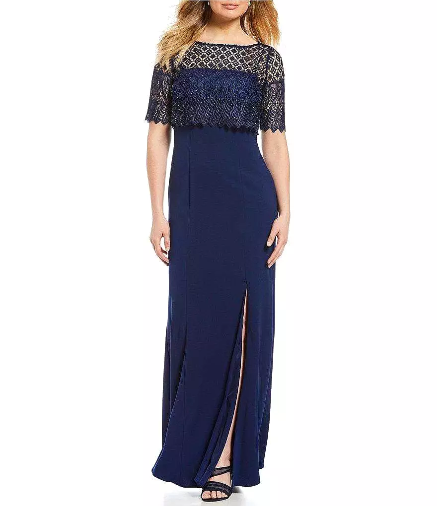 Adrianna Papell - AP1E203288 Lace Popover Bateau Evening Dress