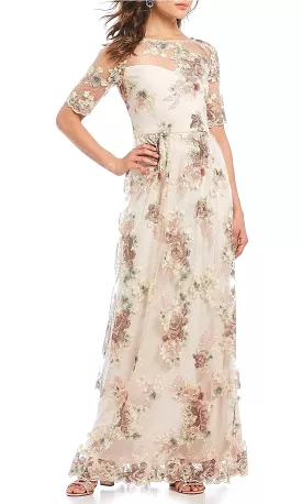 Adrianna Papell AP1E203576 - Illusion Sleeve Floral Evening Gown