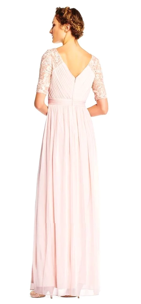 Adrianna Papell - Half Sleeve Pin-Tucked Bodice Long Gown AP1E201417 - 1 pc Blush In Size 12 Available