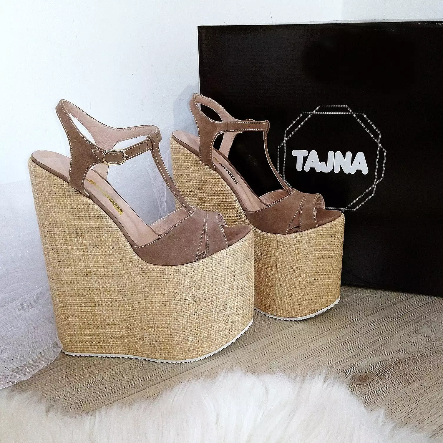 Ankle Strap Beige Brown High Heel Sandals