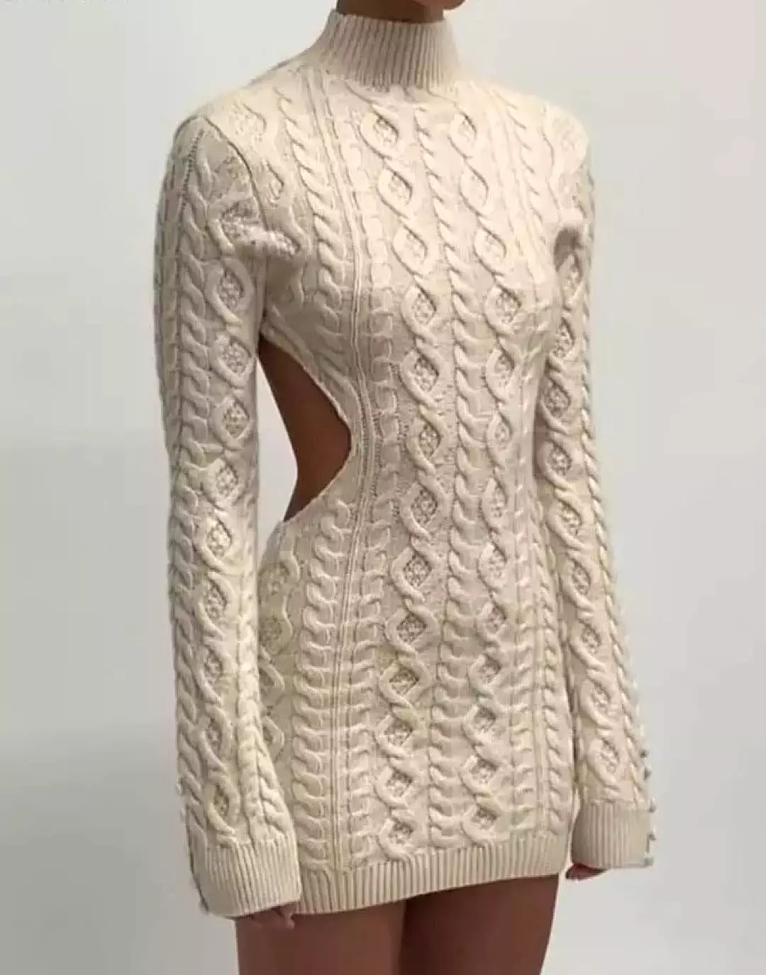 Backless Cable Knit Mini Dress