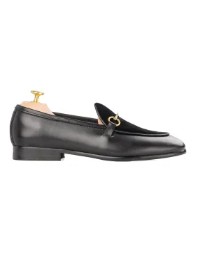 Belgian Loafer Horsebit Buckle - Solid Black & Suede (Gold Buckle)