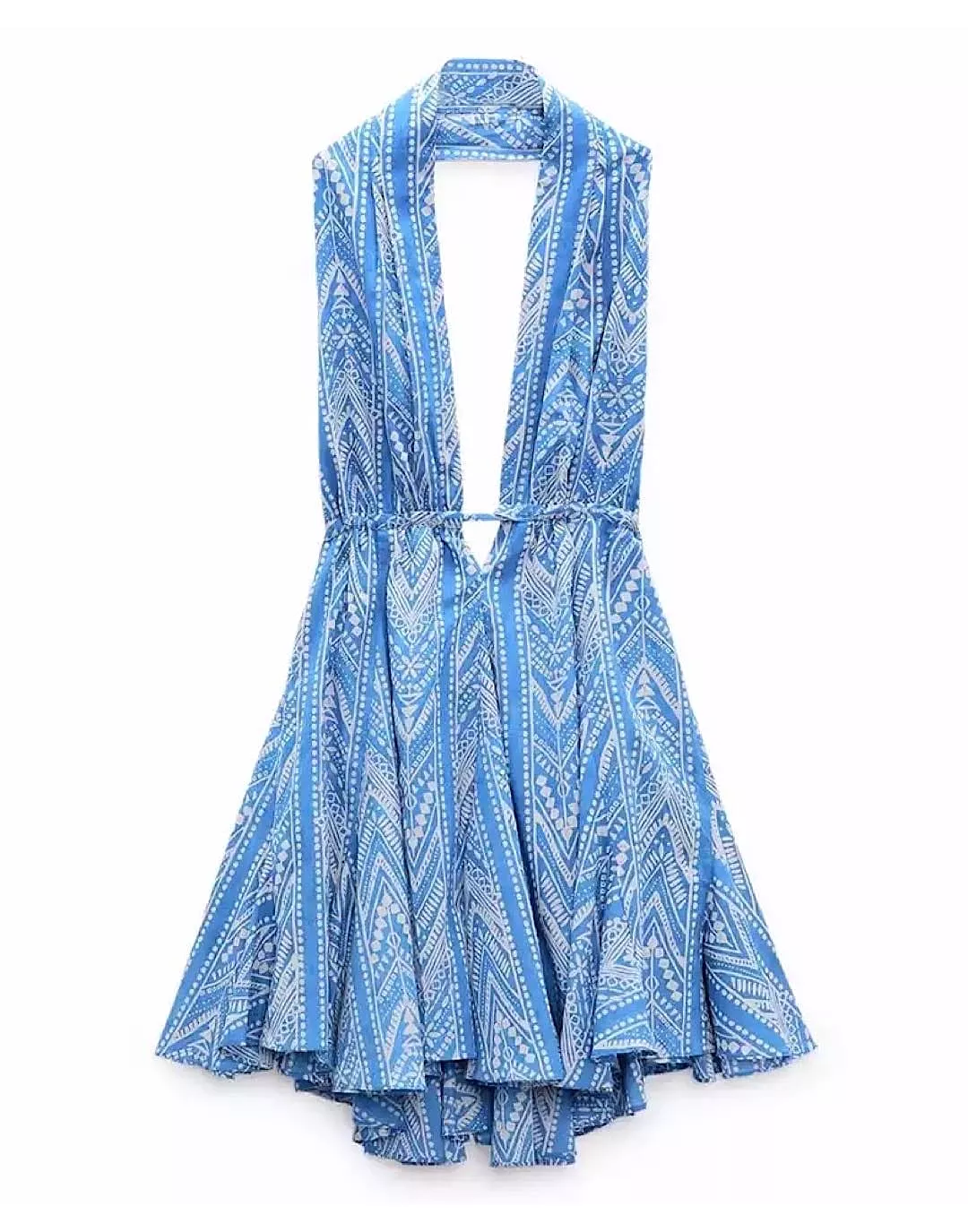 Blue Printed Halter Dress