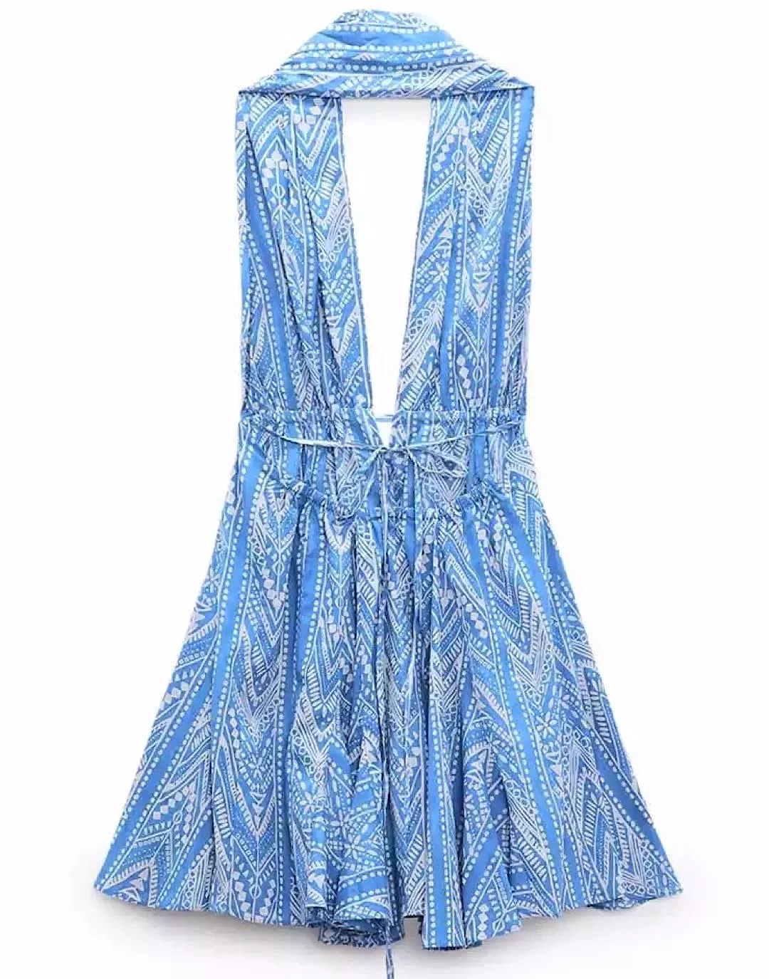 Blue Printed Halter Dress