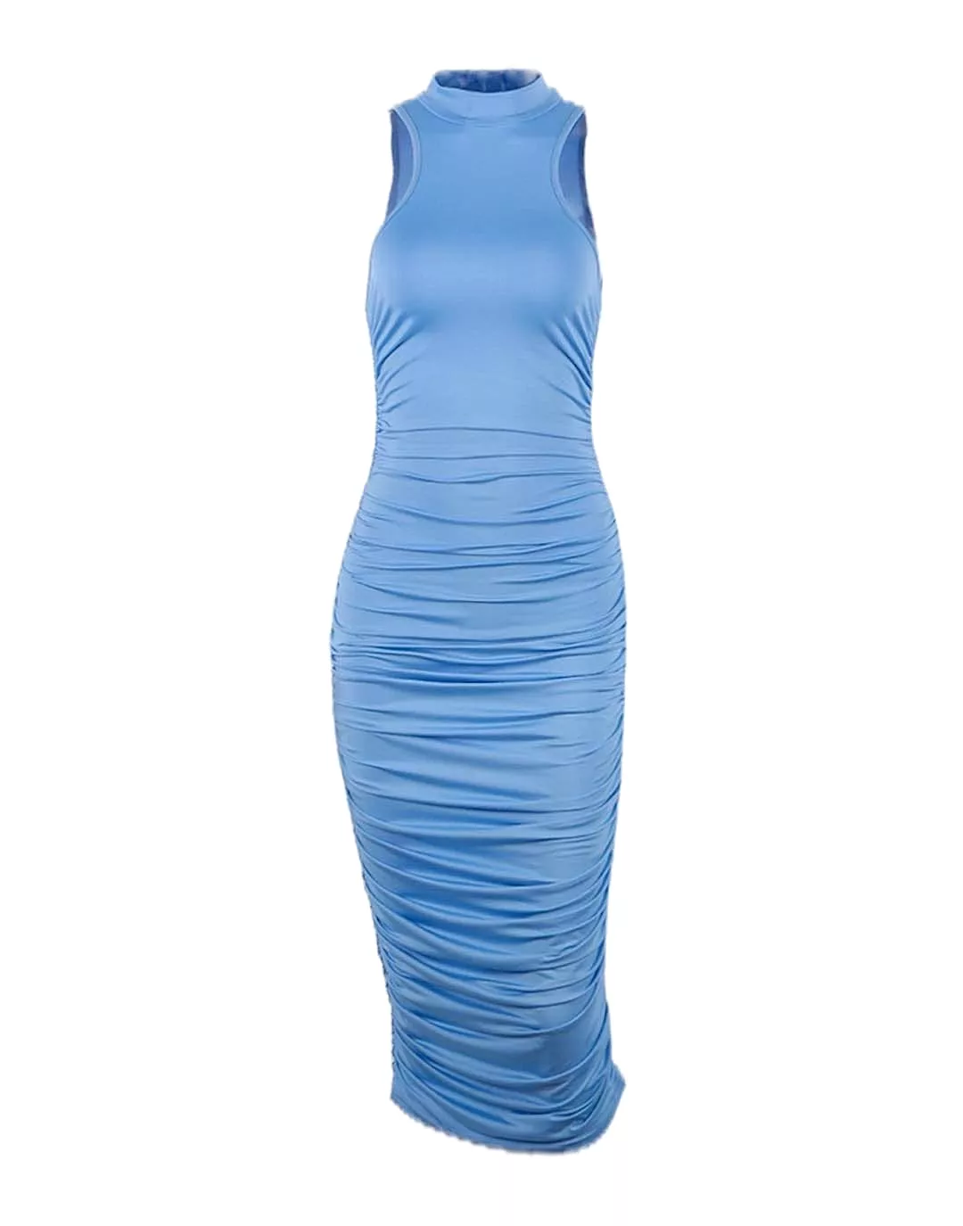 Blue Sleeveless Ruched Bodycon Dress