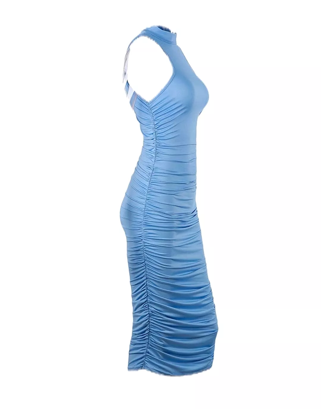 Blue Sleeveless Ruched Bodycon Dress