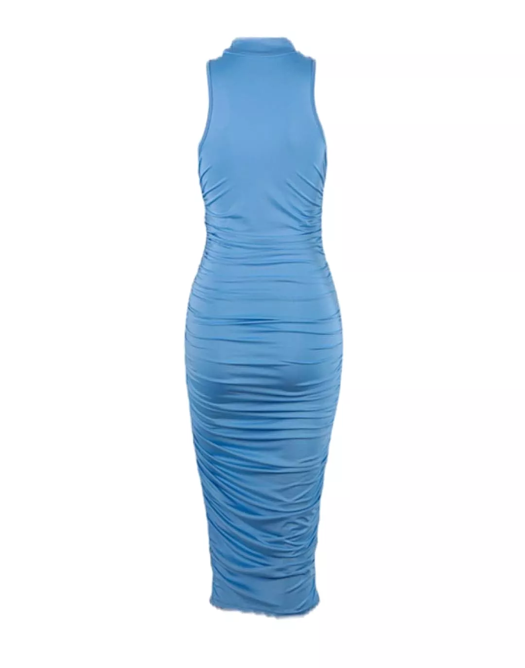 Blue Sleeveless Ruched Bodycon Dress