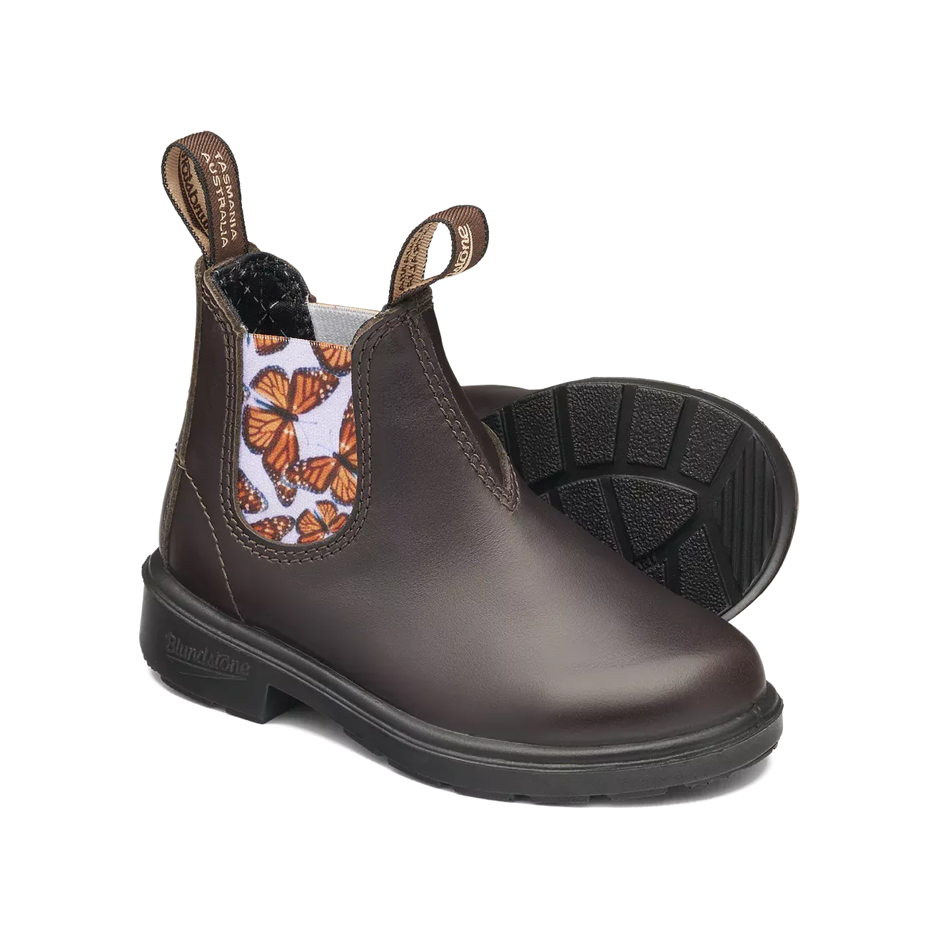 Blundstone Brown With Butterfly Lilac Elastic Kids' Boot