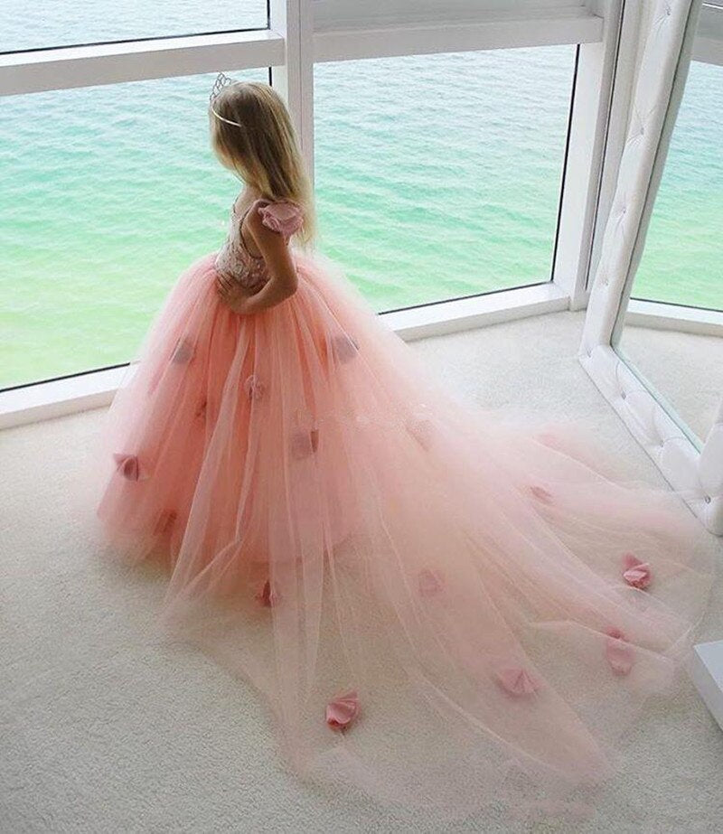 Blush Pink Tutu Spaghetti Ruffles Pageant Gowns