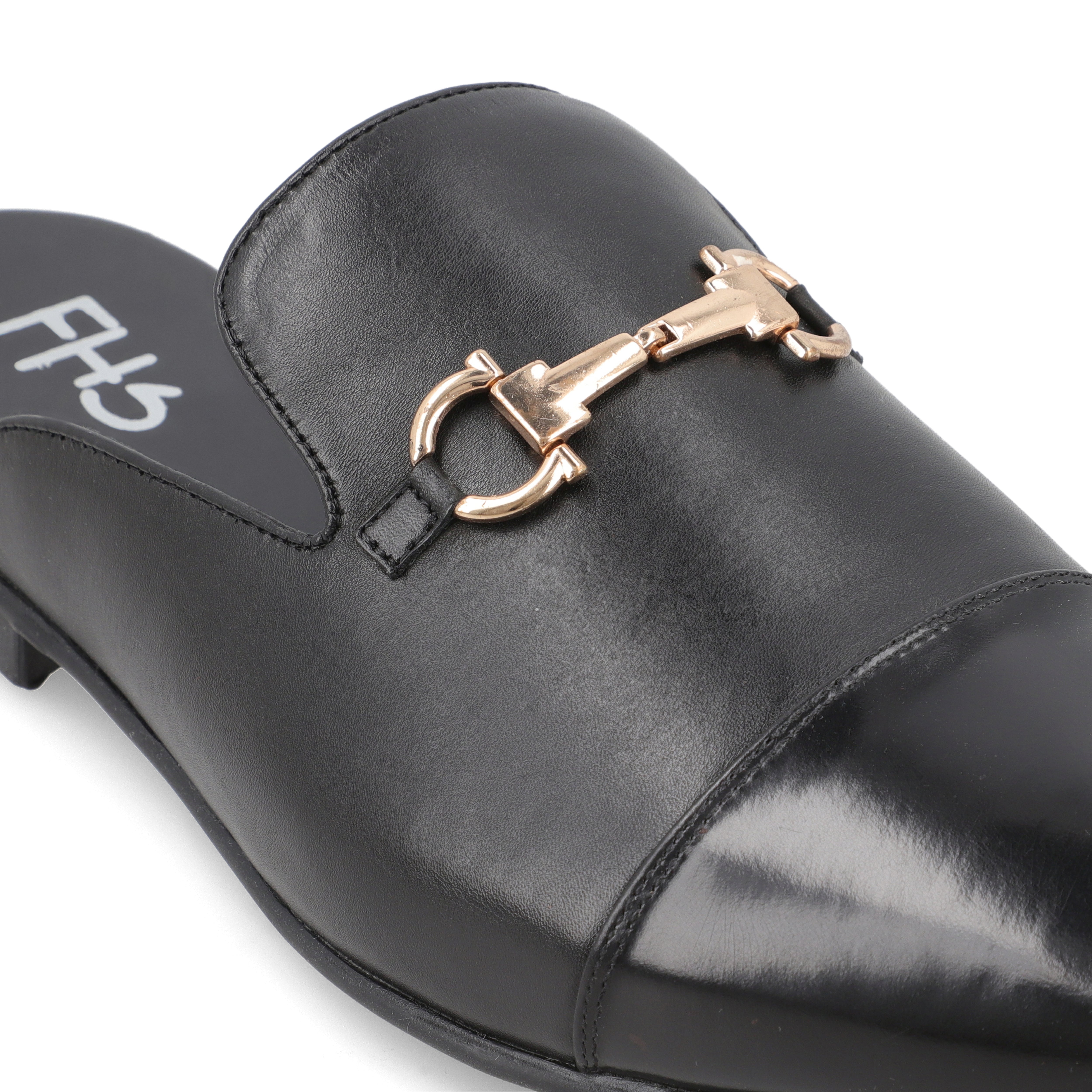 Brass Buckled Mules - Black