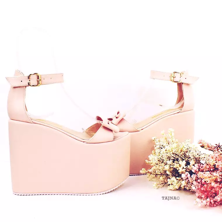 Bridal Collection Pink Powder Wedge Platform Sandals