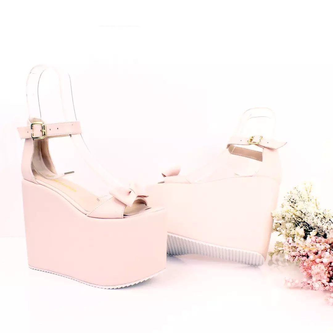 Bridal Collection Pink Powder Wedge Platform Sandals