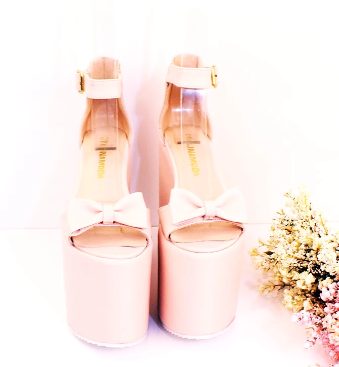 Bridal Collection Pink Powder Wedge Platform Sandals