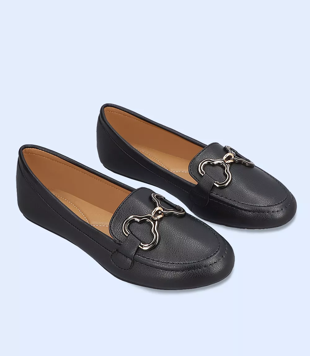 BW8494-BLACK-Women Casual Moccasins