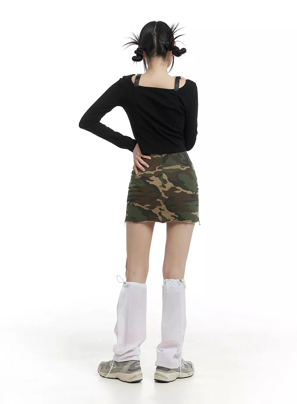 Camo Split Destroyed Hem Mini Skirt OM426