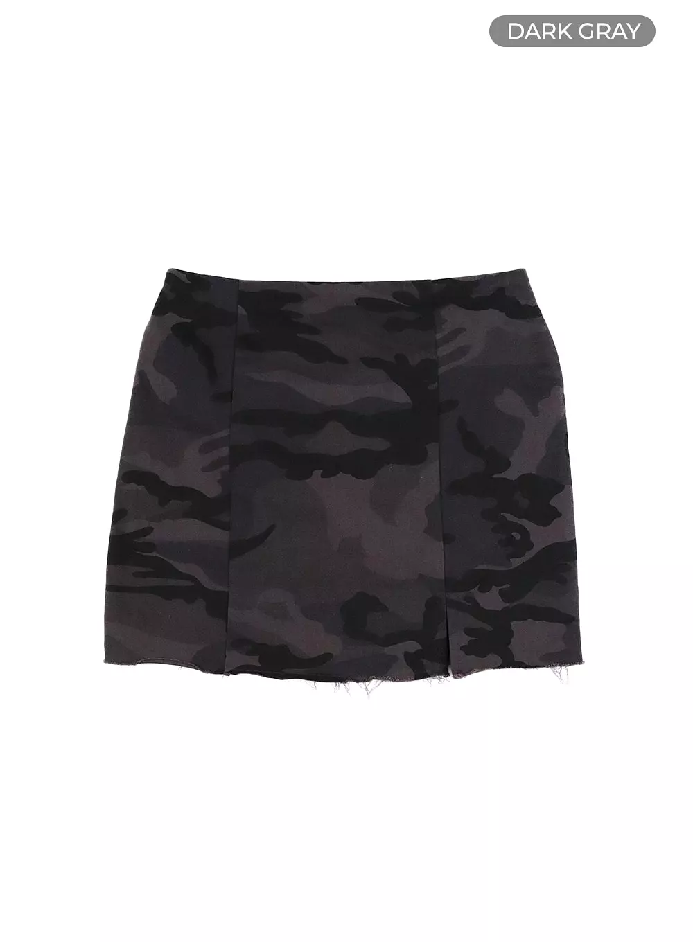 Camo Split Destroyed Hem Mini Skirt OM426