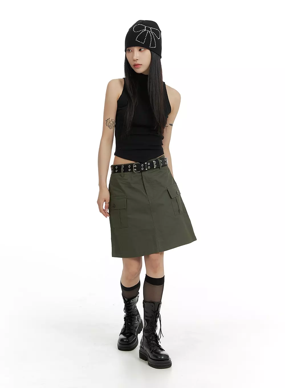 Cargo Midi Skirt with Belt CF428