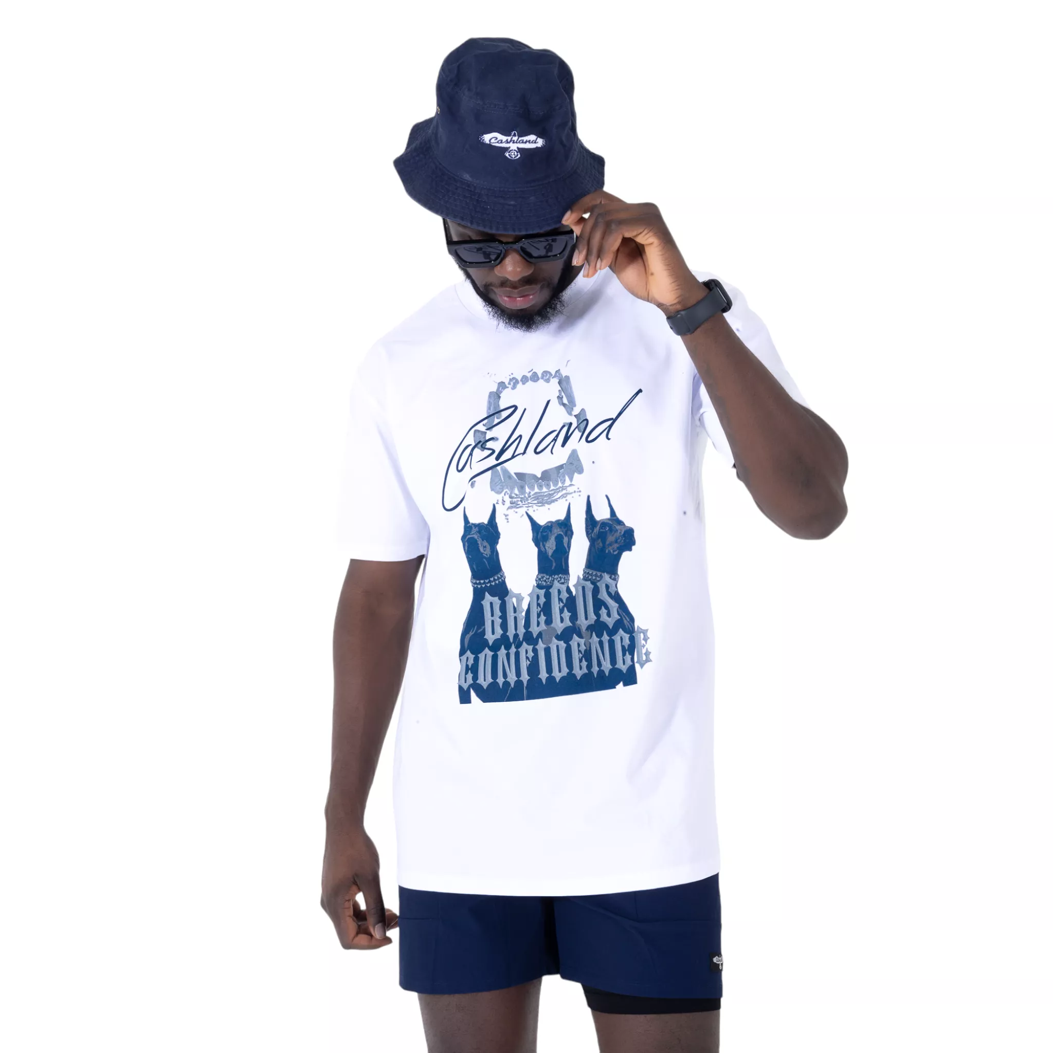 Cashland Breed T-shirt  WHITE : NAVY Logo