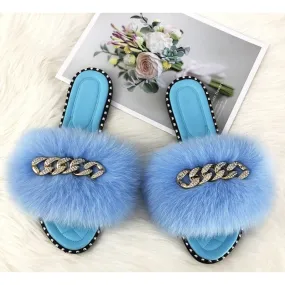 Casual Summer Fluffy Fur Soft Slides House Slippers for Women