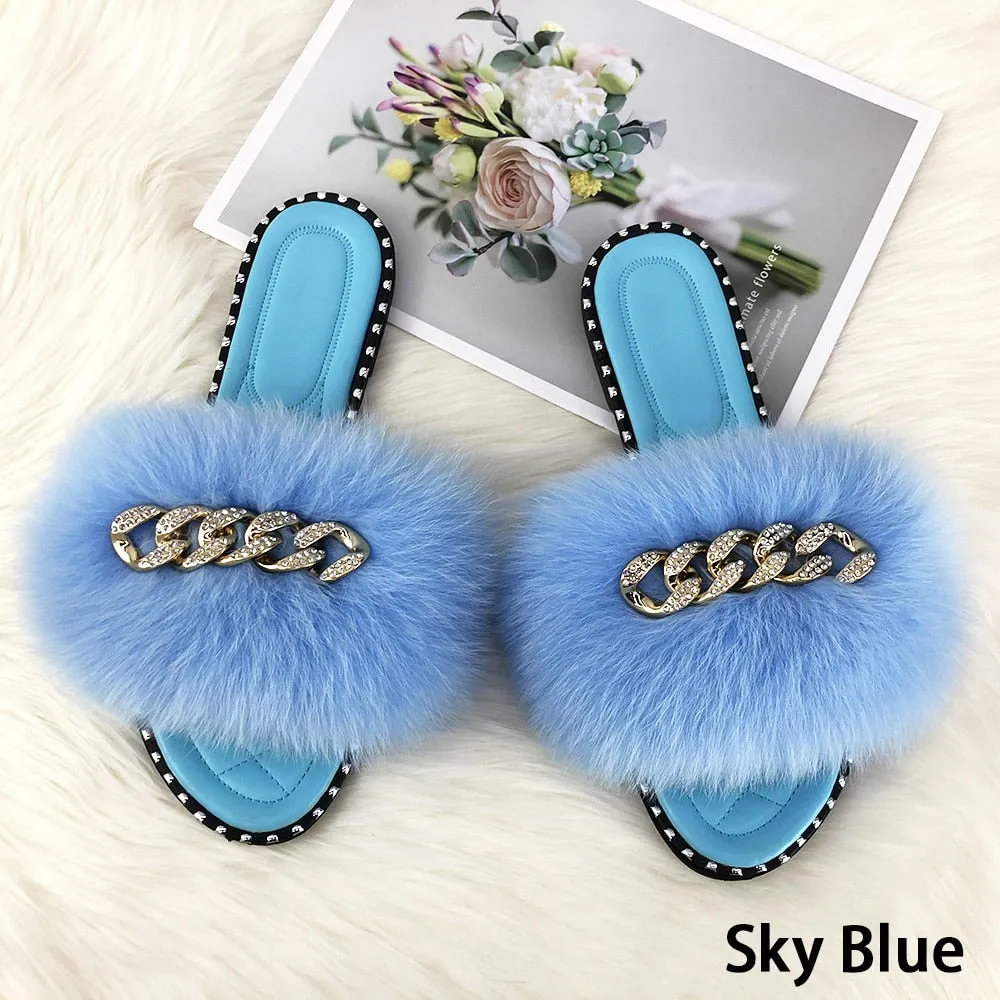 Casual Summer Fluffy Fur Soft Slides House Slippers for Women