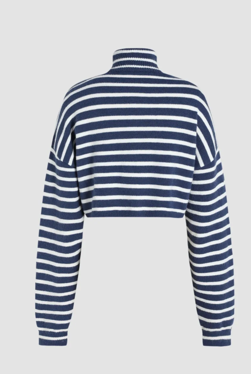 Cider  |Stripes Long Sleeves High-Neck Oversized V-neck & Crew neck