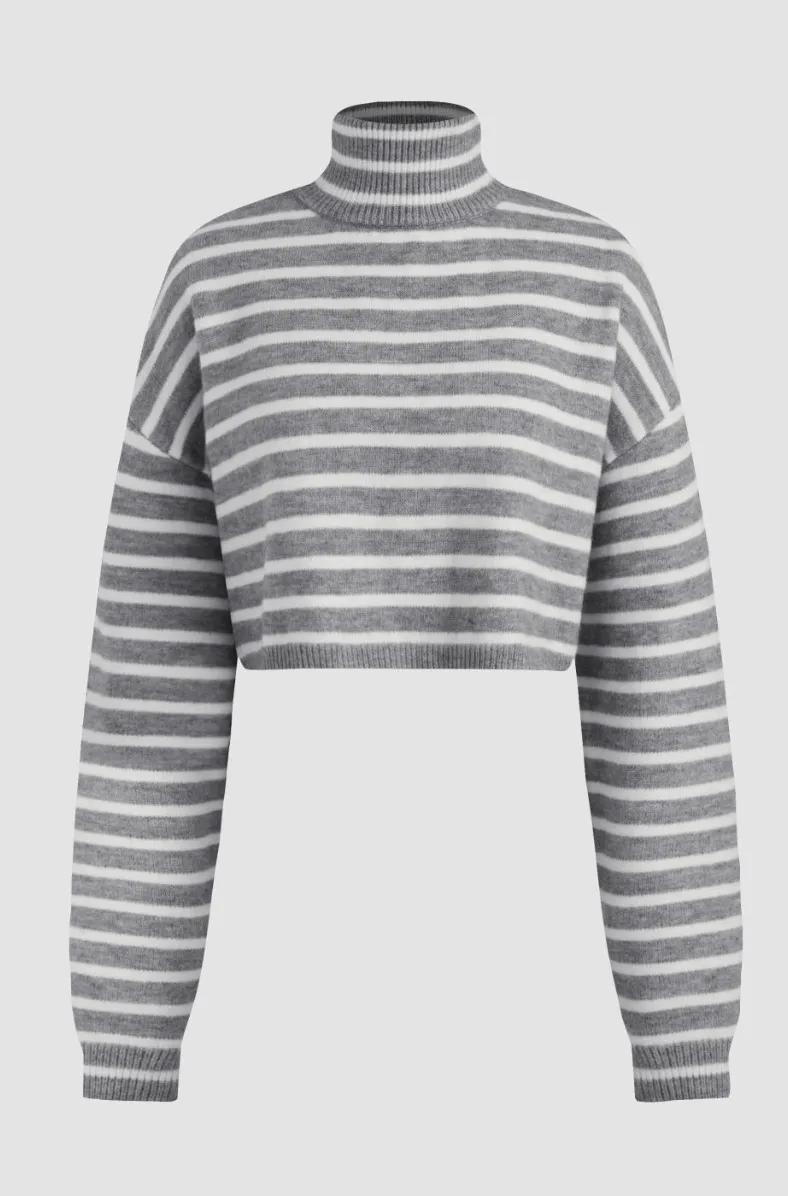 Cider  |Stripes Long Sleeves High-Neck Oversized V-neck & Crew neck