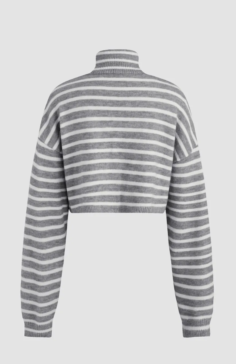 Cider  |Stripes Long Sleeves High-Neck Oversized V-neck & Crew neck