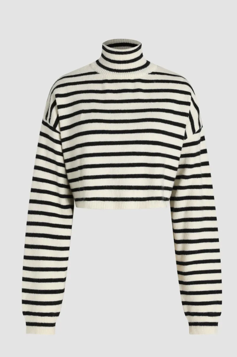 Cider  |Stripes Long Sleeves High-Neck Oversized V-neck & Crew neck