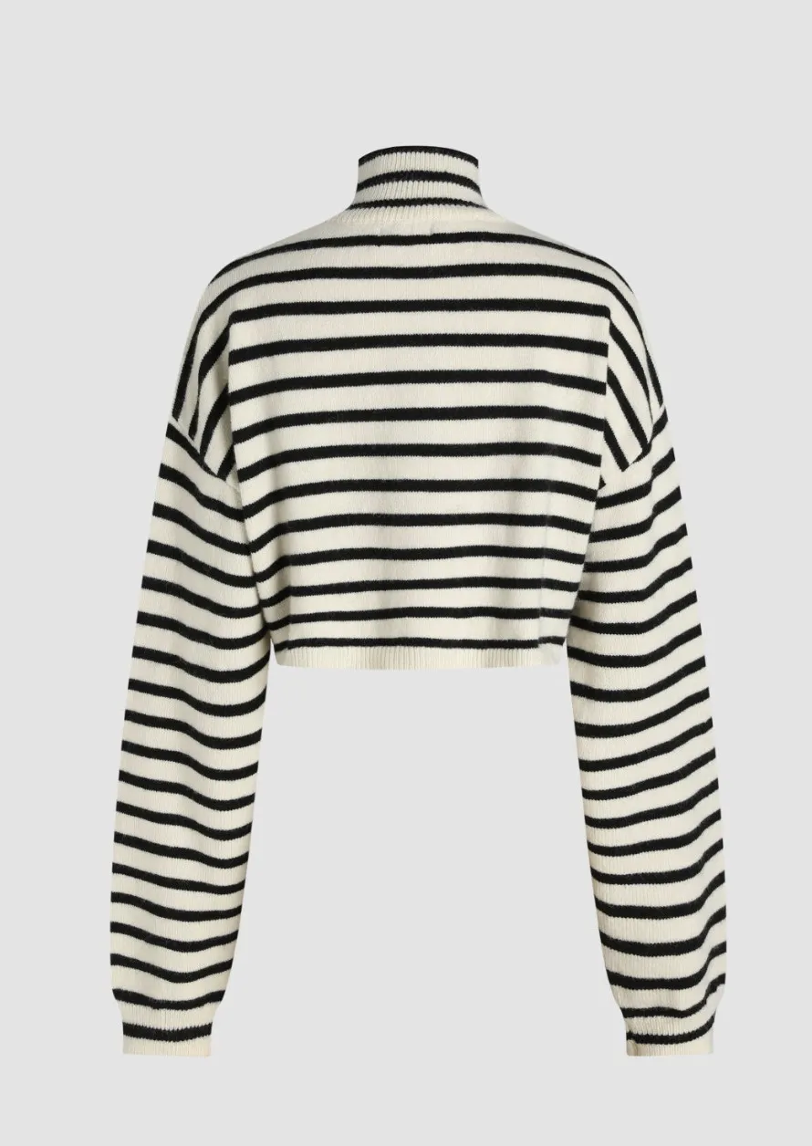 Cider  |Stripes Long Sleeves High-Neck Oversized V-neck & Crew neck