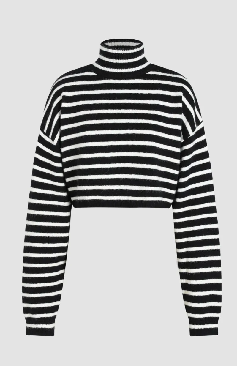 Cider  |Stripes Long Sleeves High-Neck Oversized V-neck & Crew neck