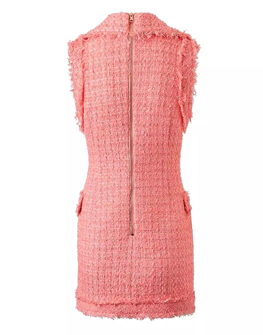 Coral Red Tweed Sleeveless Dress