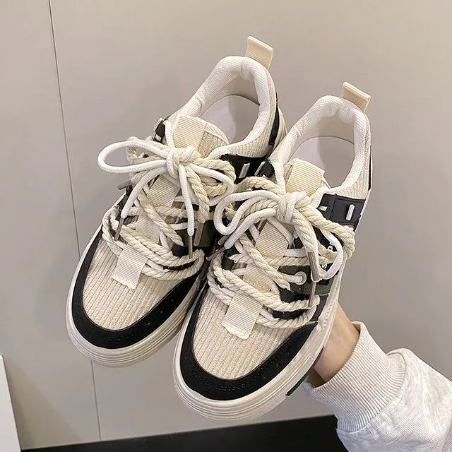 Corduroy Panel Platform Sneakers BL16