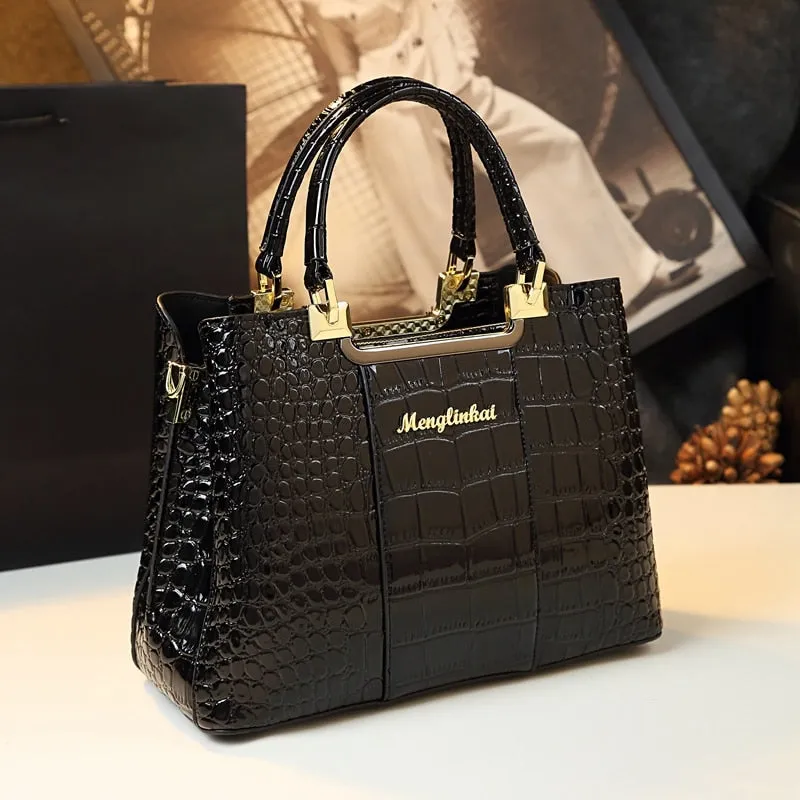 Crocodile Pattern Portable Shoulder Crossbody Tote Handbag for Women