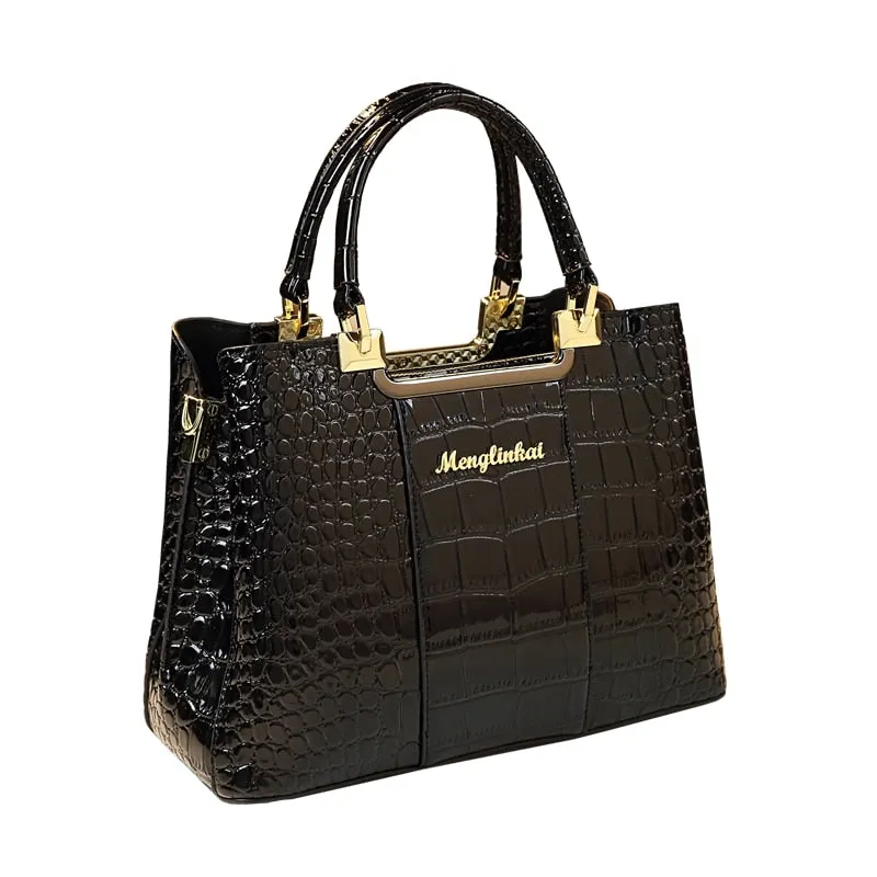 Crocodile Pattern Portable Shoulder Crossbody Tote Handbag for Women