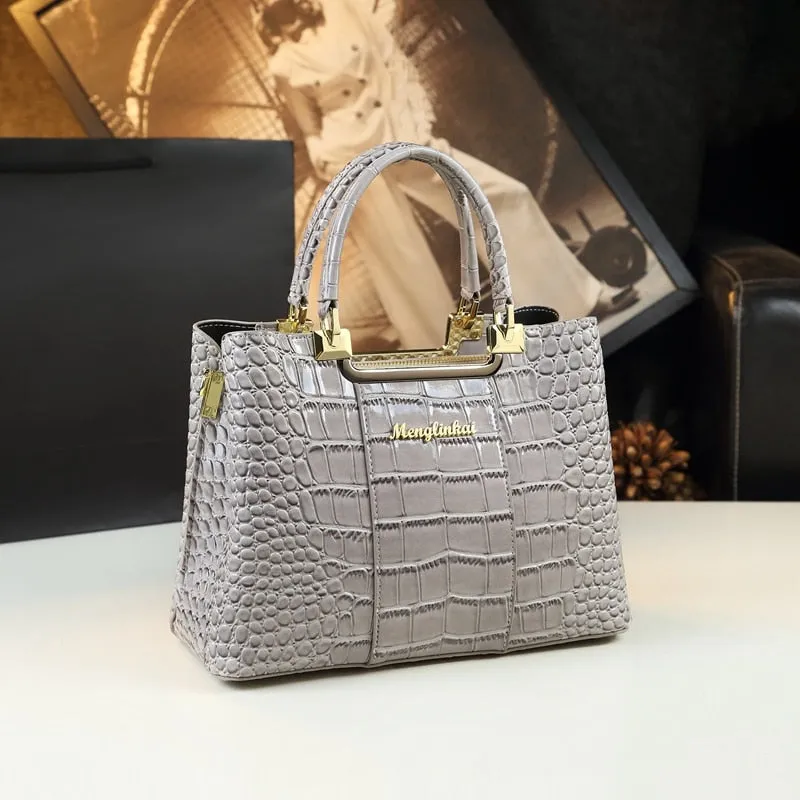 Crocodile Pattern Portable Shoulder Crossbody Tote Handbag for Women