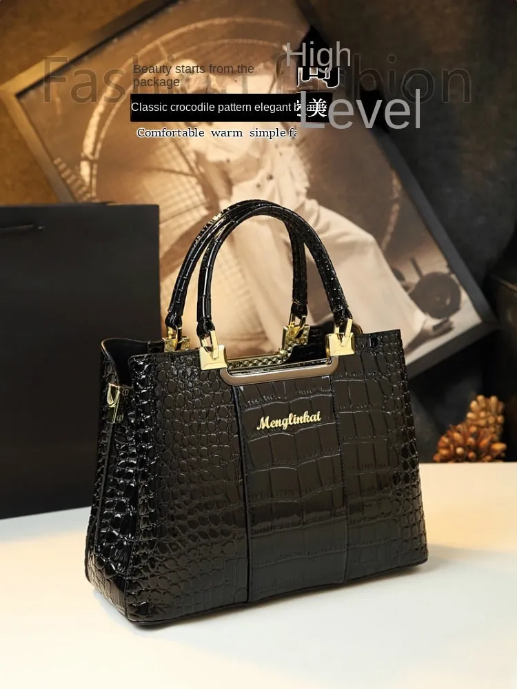 Crocodile Pattern Portable Shoulder Crossbody Tote Handbag for Women