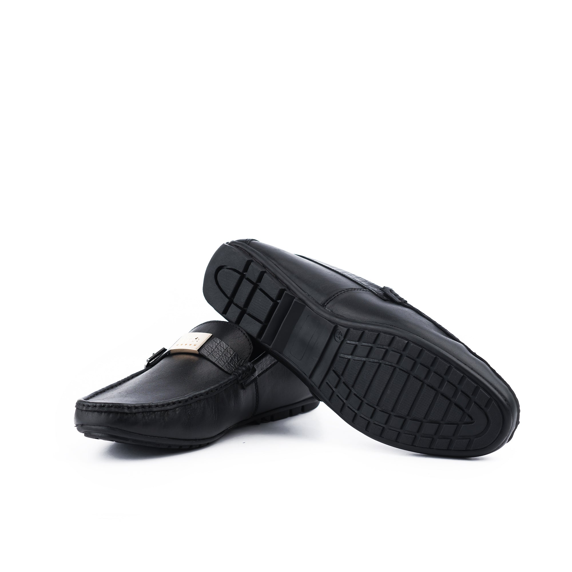 Crocodile Strapped Moccasins-Black