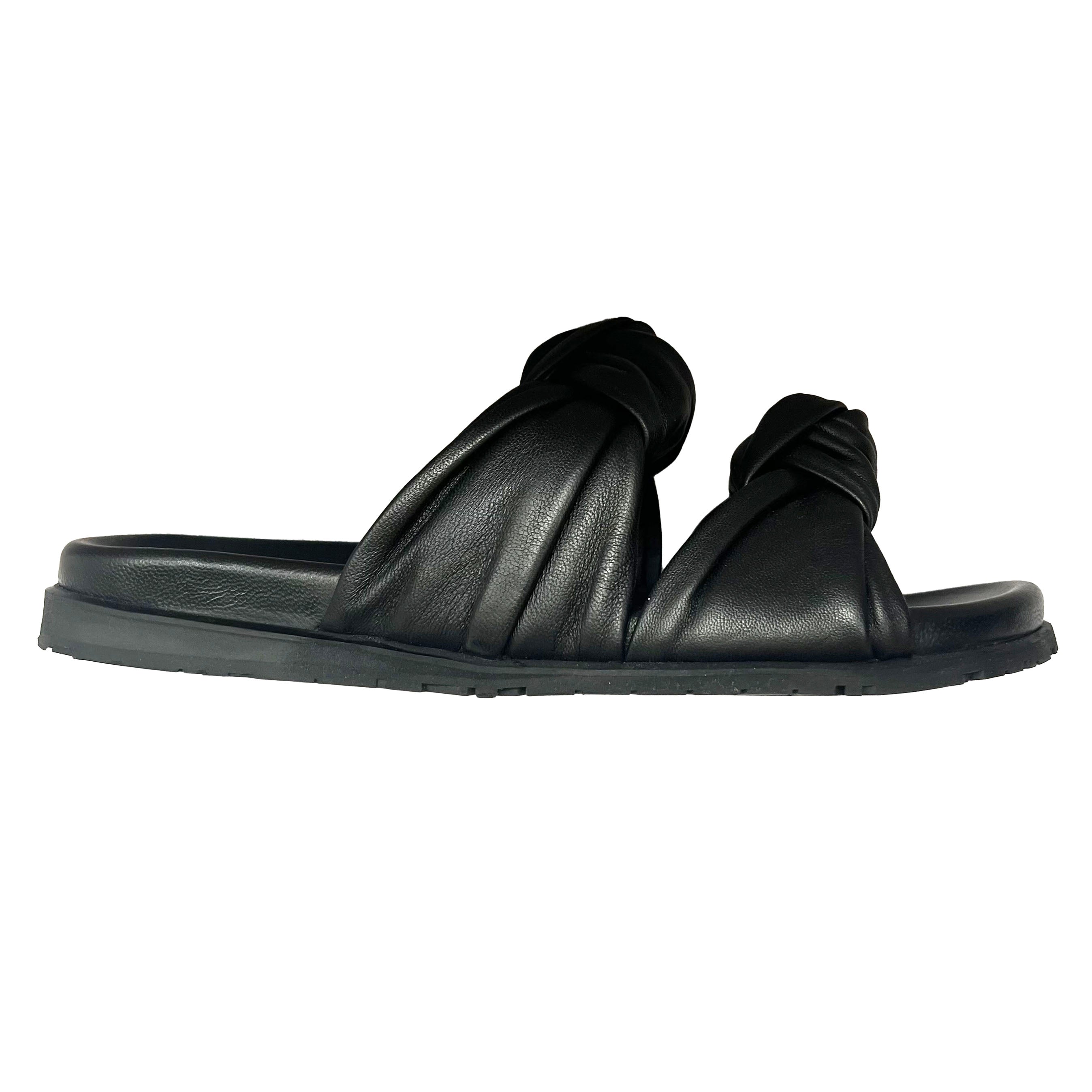 Dear Frances 390 Black Knotted Leather Tye Flatbed Slides 37