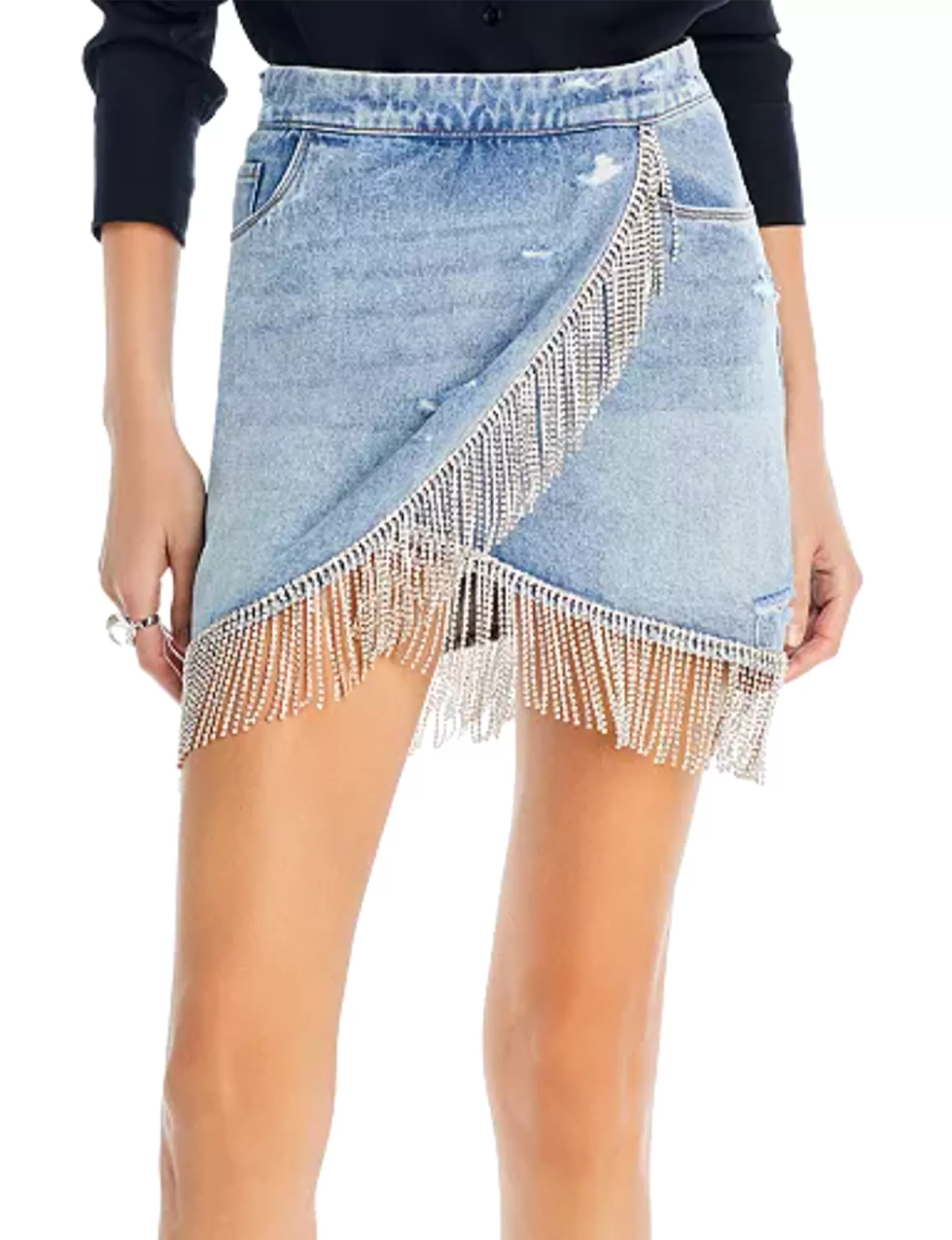 Denim Mini Skirt With Fringes, Heart and Soul