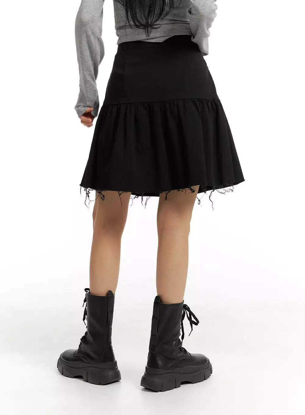 Destroyed Ruffled Hem Midi Skirt CM407