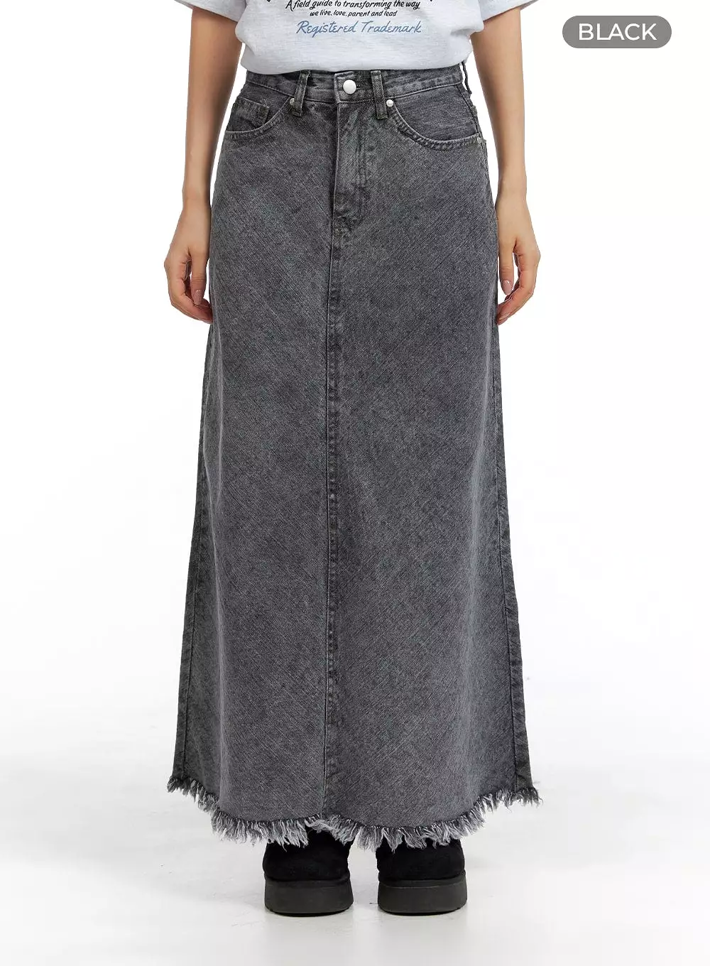 Distressed Denim Maxi Skirt CM408