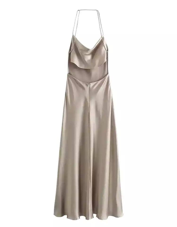 Draped Long Backless Satin Dress