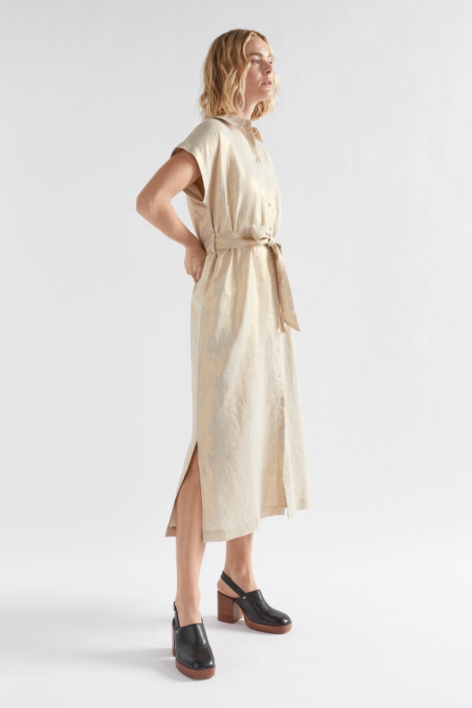 Elk The Label - Metalen Shirt Dress - Gold Linen