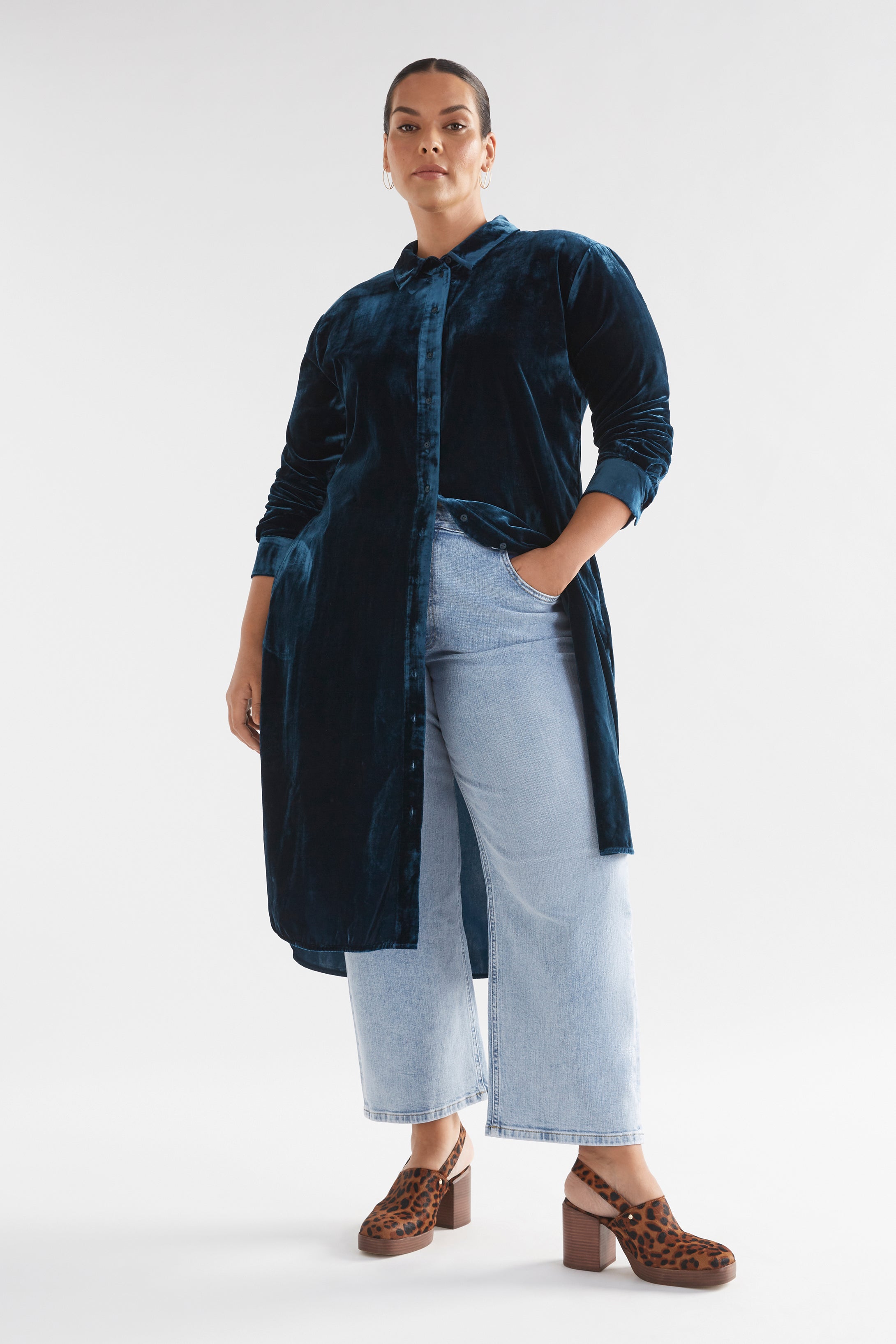 Elk The Label - Suuri Velvet Shirt Dress - Teal