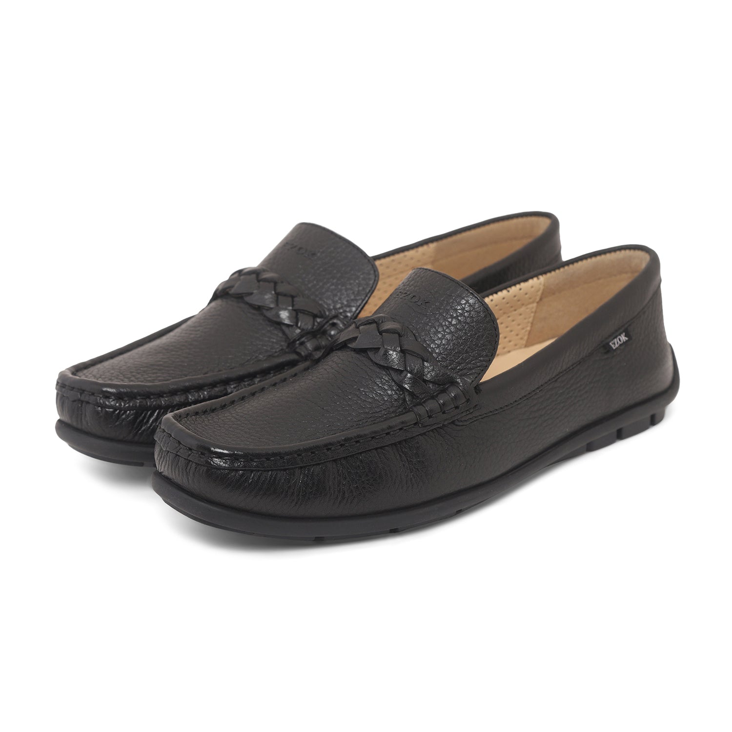 Ezok Mens Black Moccasin Driving Leather Loafers