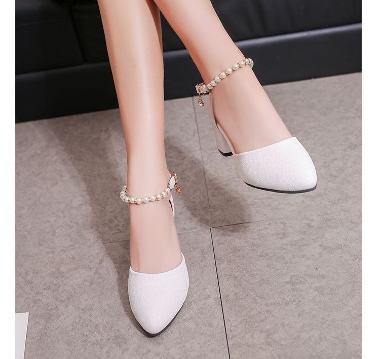 Faux Pearl Chunky Heels cc1